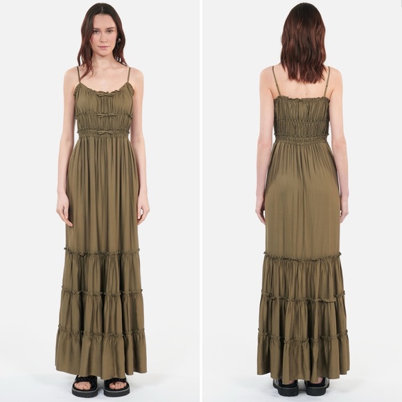 The Kooples Long Green Kaki Dress with Bows - Kooples size 0 - US XS - Picture 2 of 7